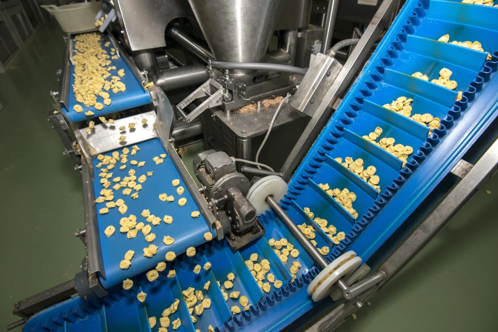 Tapis de transport alimentaire avec bord de contenance